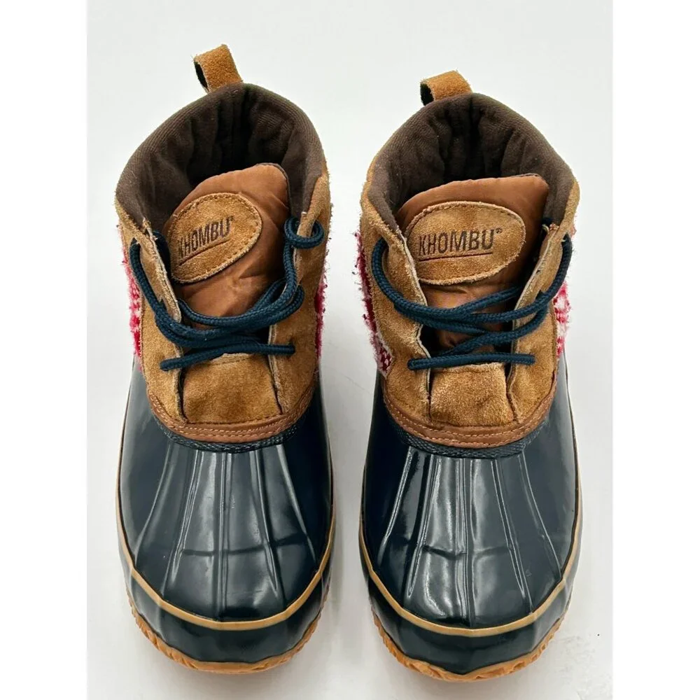 Khombu Helen Duck Boots Women's 8M Brown Black Red‎ Fair Isle Waterproof Winter